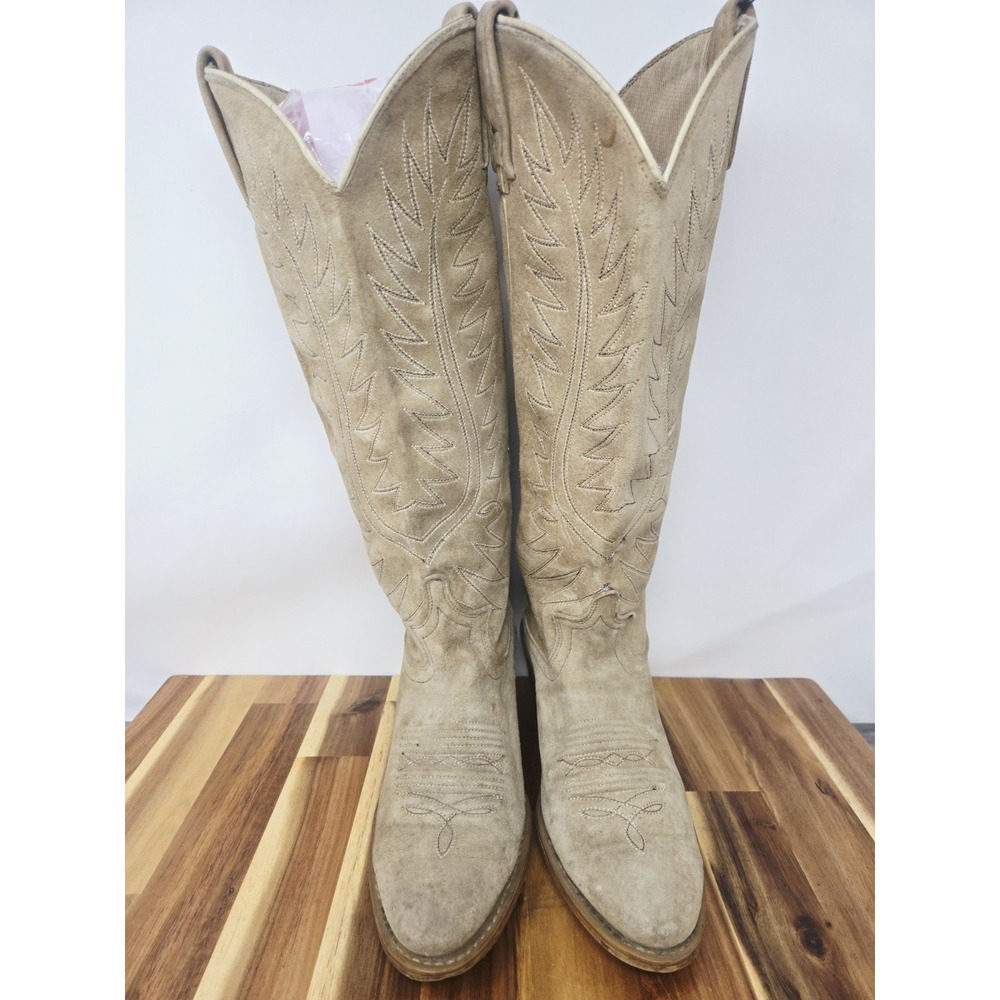 Acme Women Size‎ 5.5 O Tan Suede Leather Western Cowgirl Pull On Boots USA - Picture 3 of 11